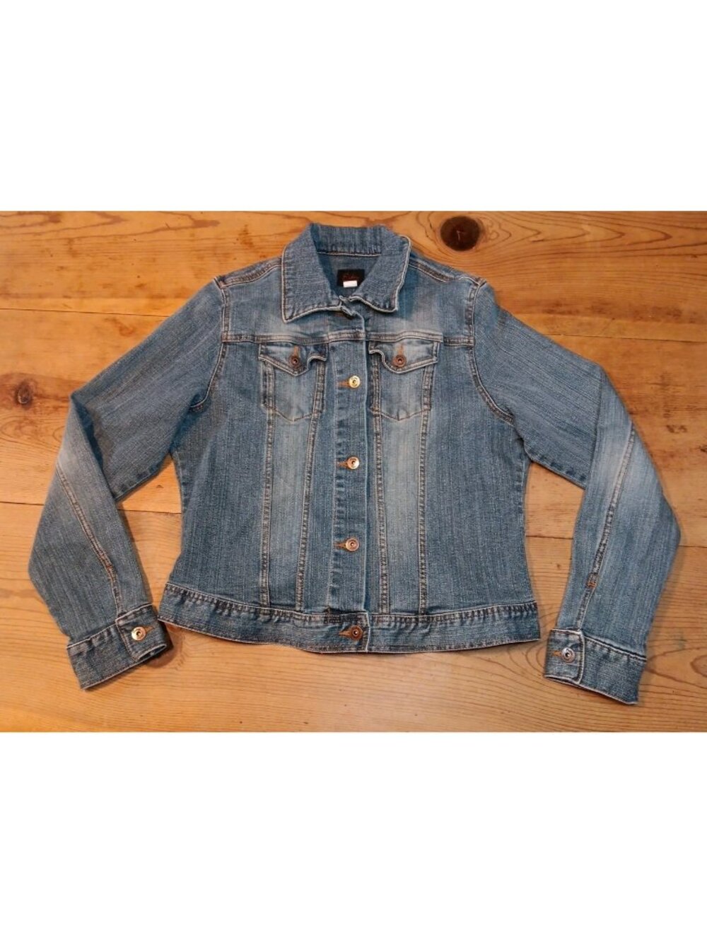 Vtg Lee Riders Copper Collection Jean Jacket Womens L Blue Stretch Denim Trucker